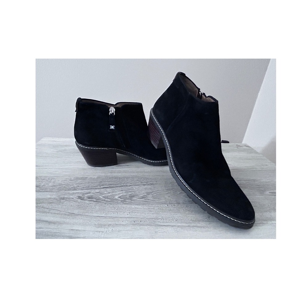 Sam Edelman Pryce Ankle Boot Suede 8.5 Black Excellent Minimalist Chic